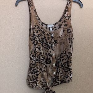 Kirra Brown Leopard Print Tank Top with Buttons